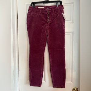 Pilcro Anthropologie mulberry corduroy button down pants.